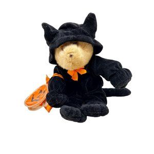 G.A.C. Brown Teddy Bear plush dressed as Halloween Cat 12" 1998 Pumpkin bag